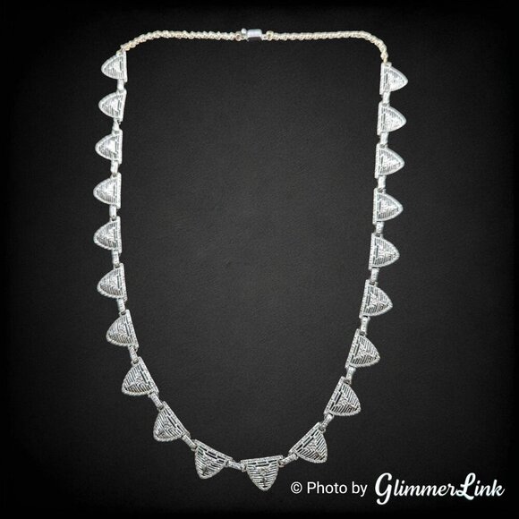 Art Deco P.S. Co. Rhodium Plated Filigree Necklace – 1930s Floral Links 19" - Picture 4 of 14